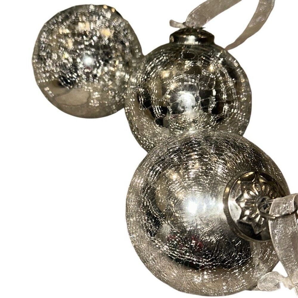 3 Vintage Kugel  Ornaments Silver Glass Crackle Mercury Glass Christmas ornament